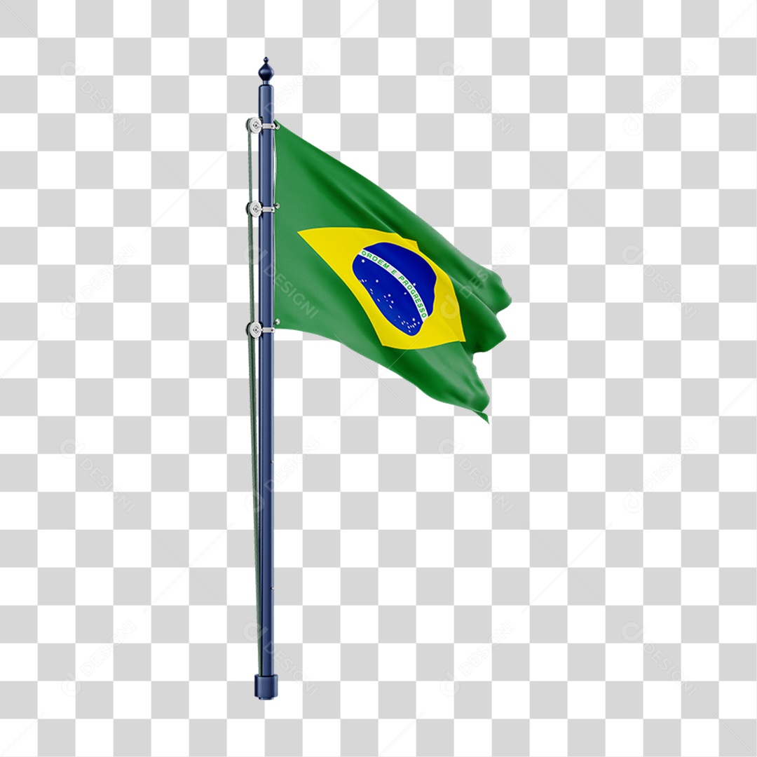 Elemento 3D 7 de Setembro Bandeira Mastro para Composição PNG Transparente