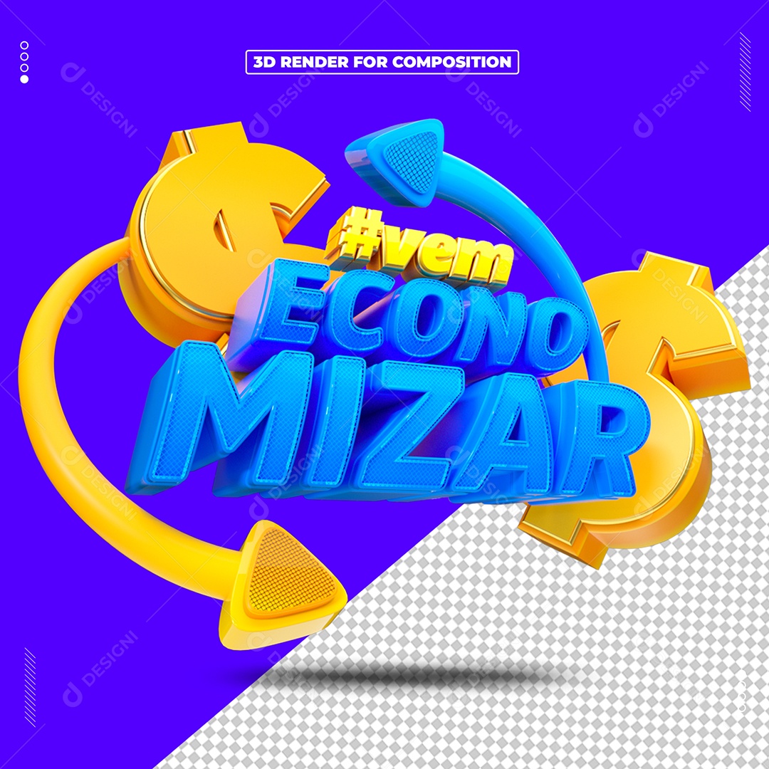 Selo 3D Economia Para Composição PSD