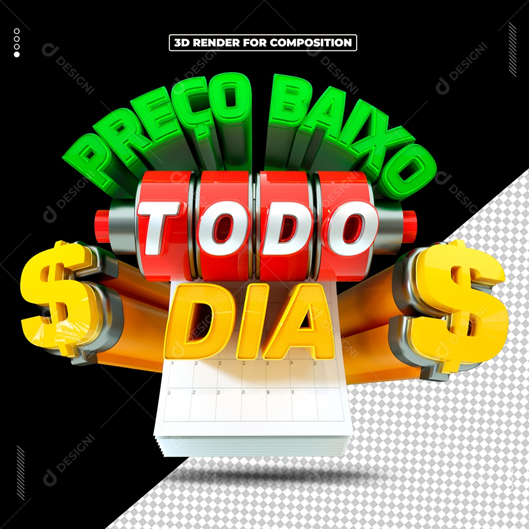 Selo 3D Preço Baixo Todo Dia Para Composição PSD