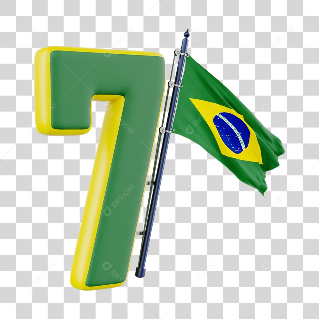 Elemento 3D 7 de Setembro Bandeira Mastro para Composição PNG Transparente