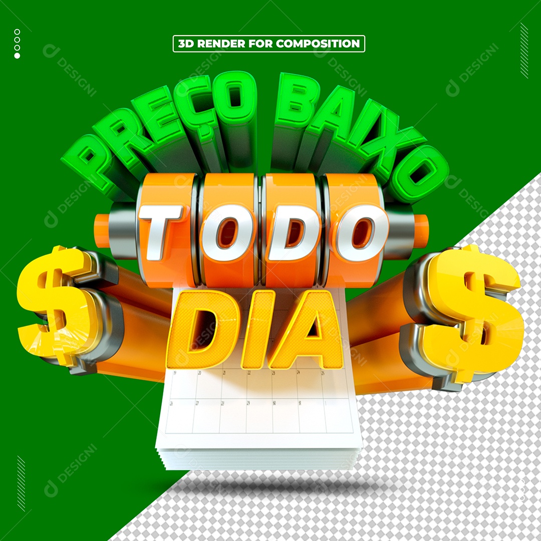 Selo 3D Preço Baixo Todo Dia Para Composição PSD