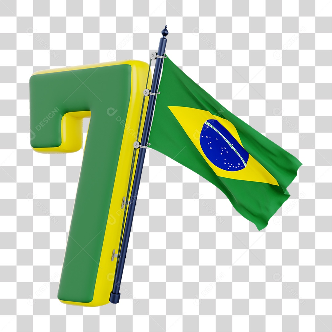 Elemento 3D 7 de Setembro Bandeira Mastro para Composição PNG Transparente