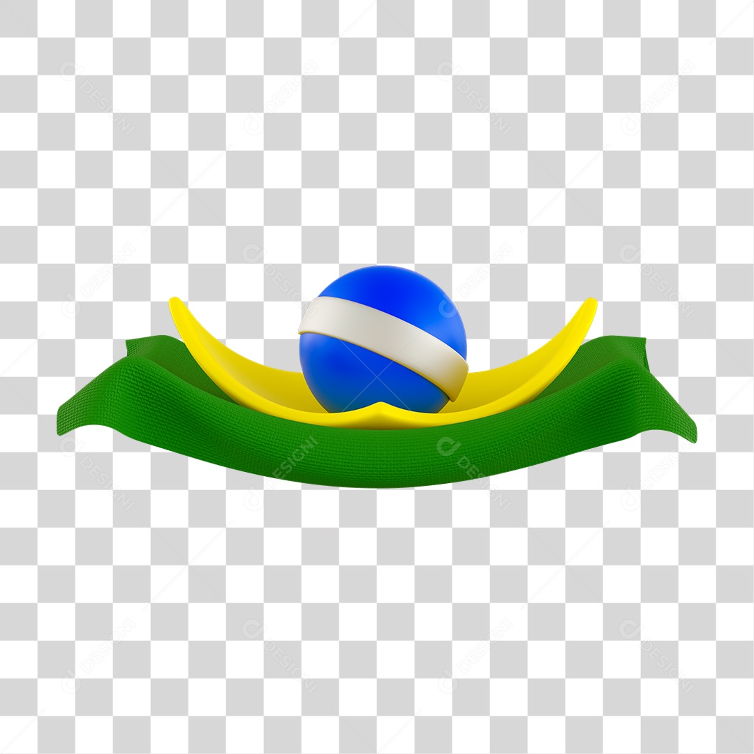 Elemento 3D Bandeira do Brasil Curvada para Composição PNG Transparente