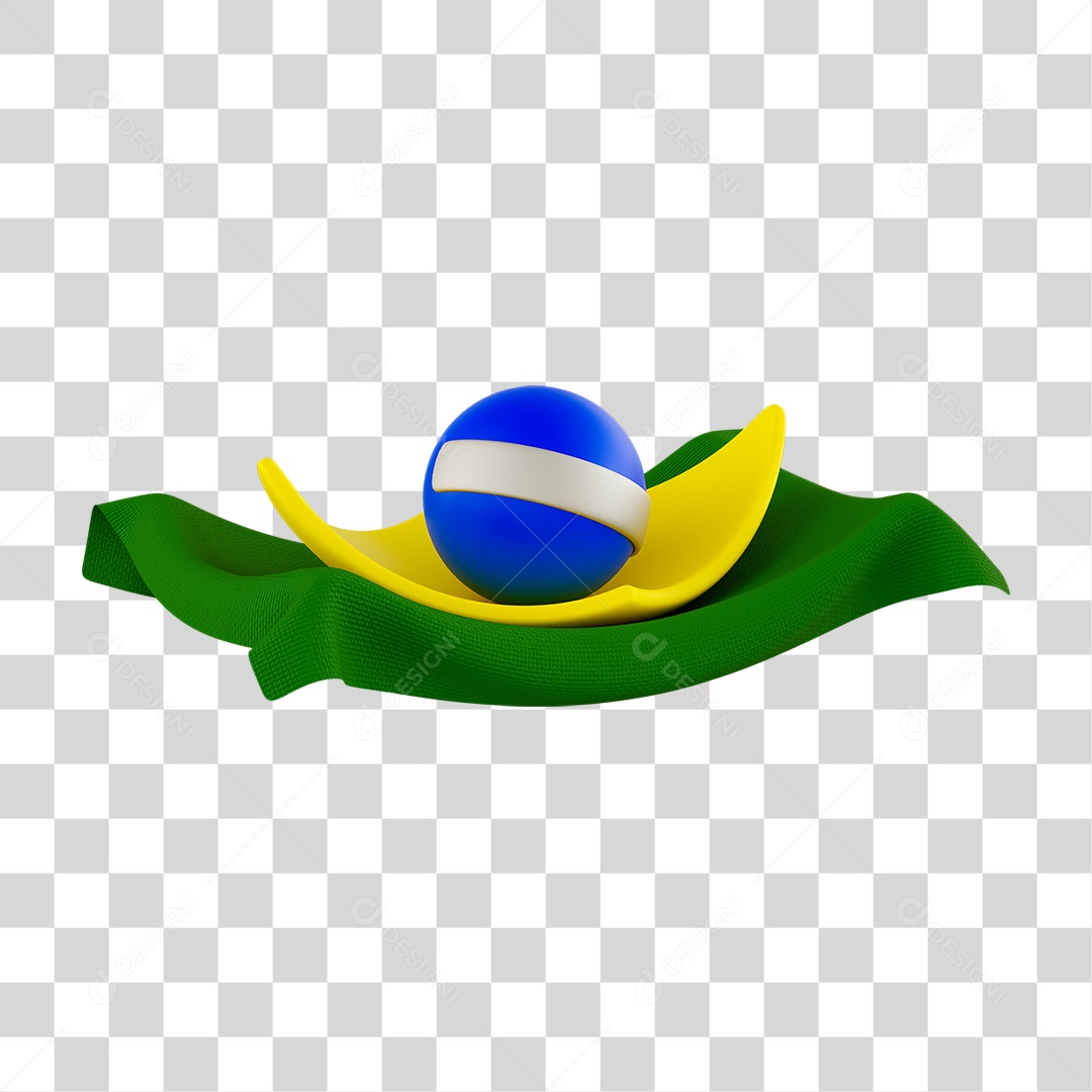 Elemento 3D Bandeira do Brasil Curvada para Composição PNG Transparente
