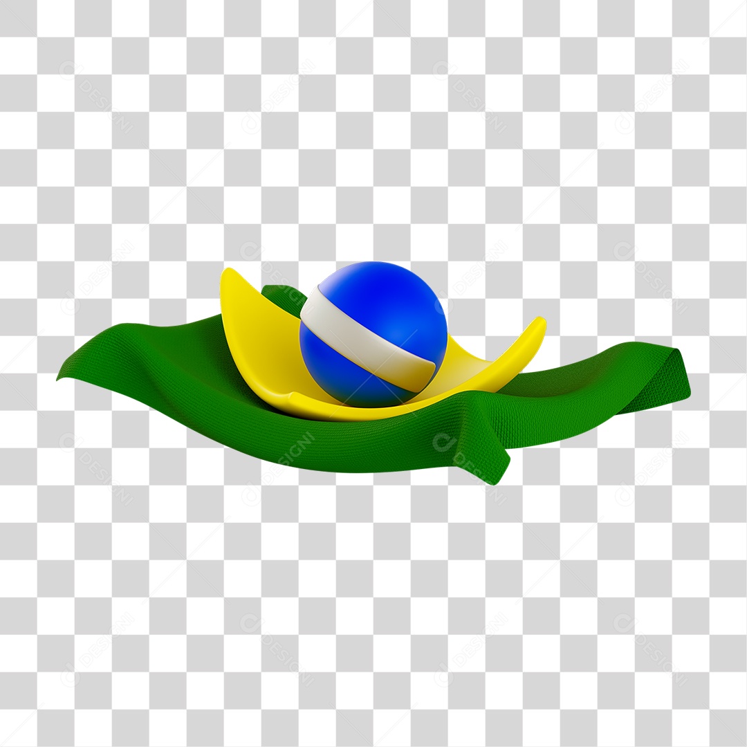 Elemento 3D Bandeira do Brasil Curvada para Composição PNG Transparente