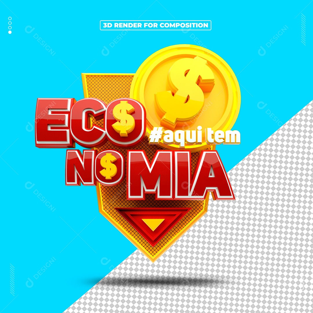 Selo 3D Economia Para Composição PSD