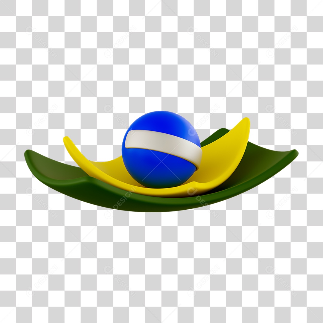 Elemento 3D Bandeira do Brasil Curvada para Composição PNG Transparente