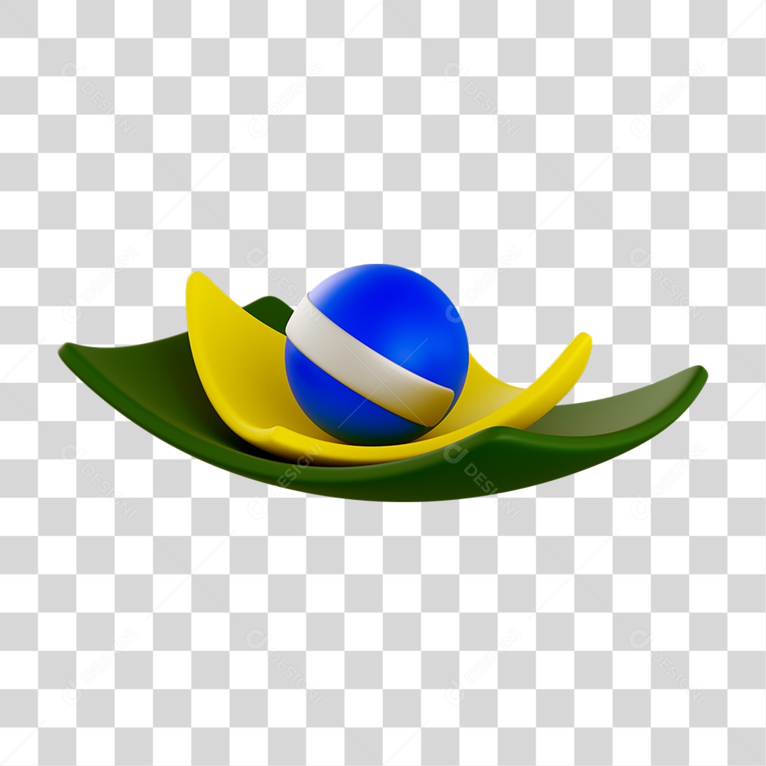 Elemento 3D Bandeira do Brasil Curvada para Composição PNG Transparente