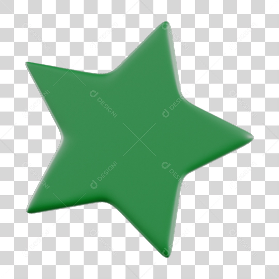 Elemento 3D Estrela Verde para Composição PNG Transparente