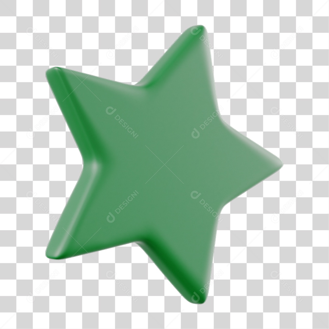 Elemento 3D Estrela Verde para Composição PNG Transparente