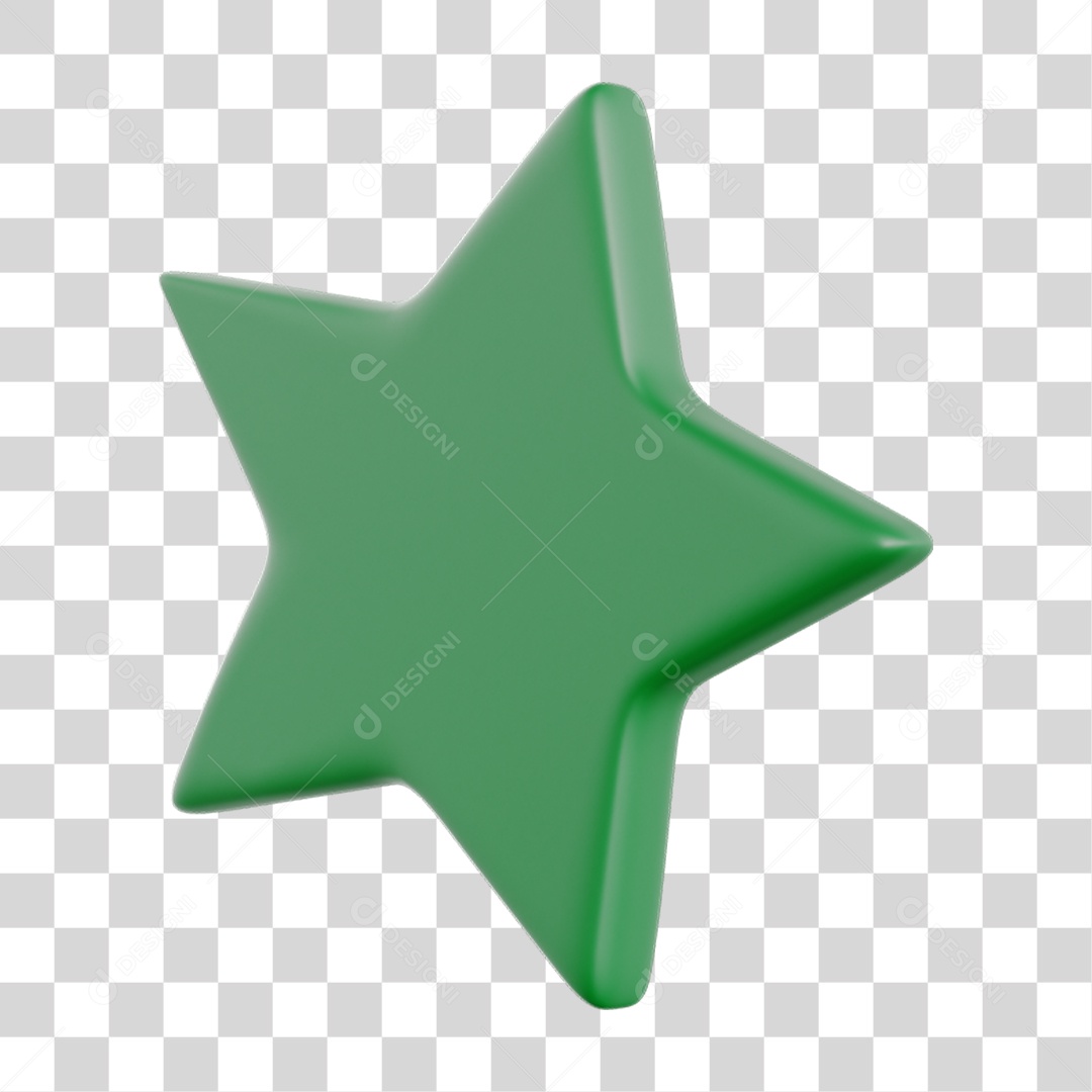 Elemento 3D Estrela Verde para Composição PNG Transparente