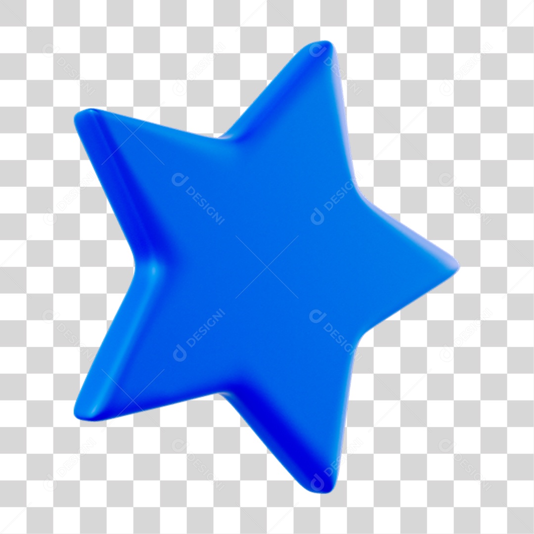 Elemento 3D Estrela Azul para Composição PNG Transparente