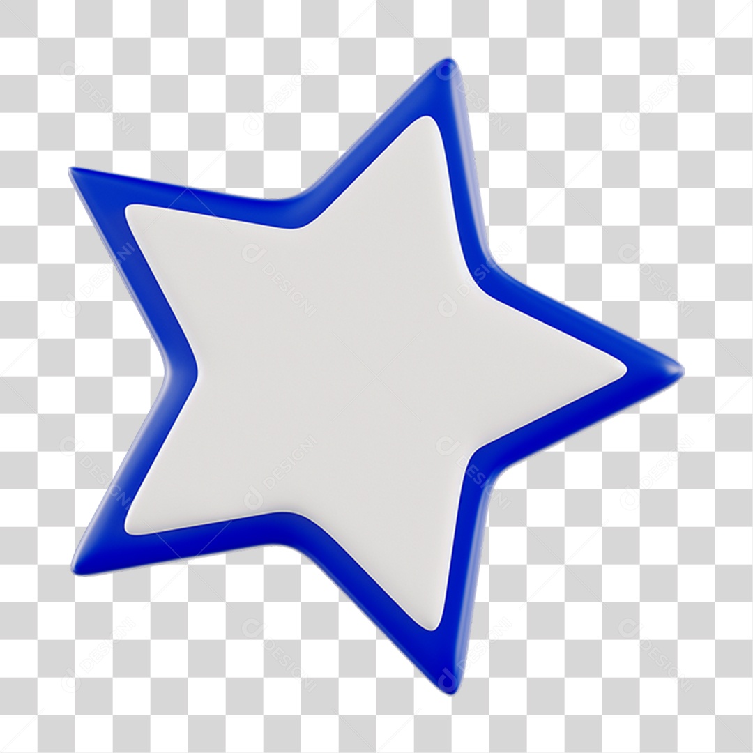 Elemento 3D Estrela Azul com Branca para Composição PNG Transparente