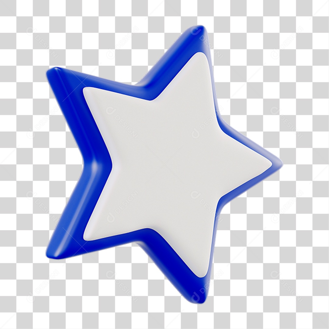 Elemento 3D Estrela Azul com Branca para Composição PNG Transparente