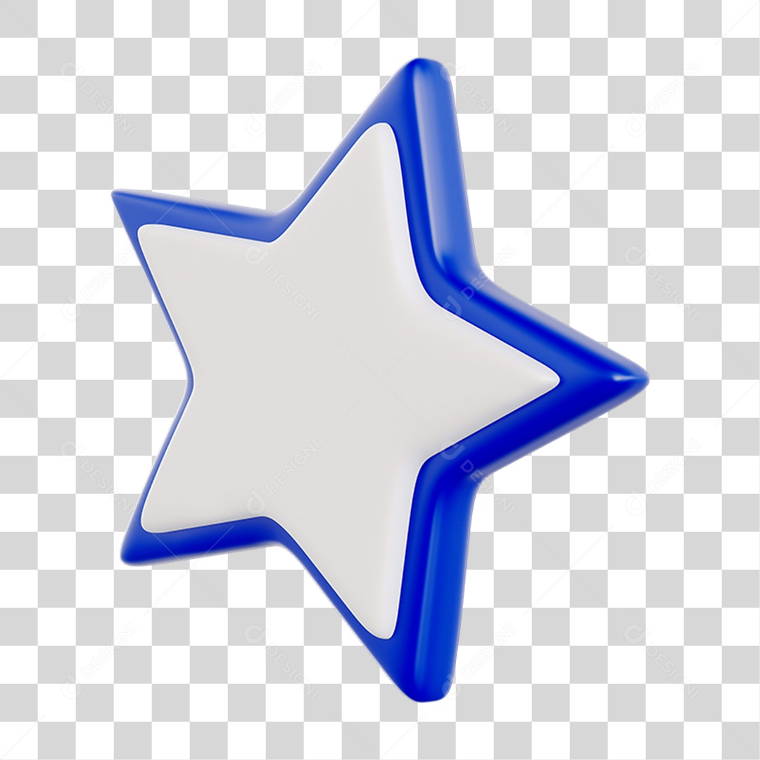 Elemento 3D Estrela Azul com Branca para Composição PNG Transparente