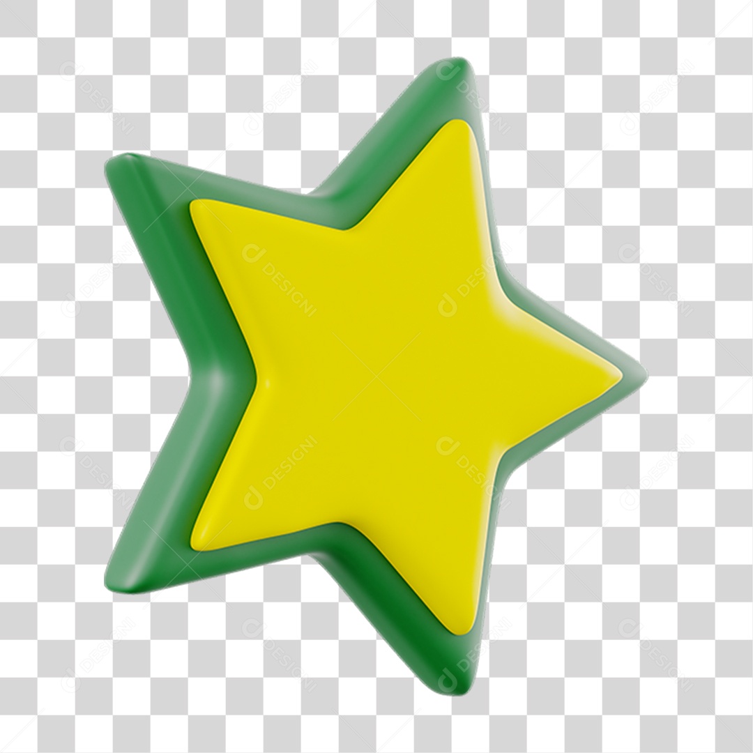 Elemento 3D Estrela Verde com Amarelo para Composição PNG Transparente