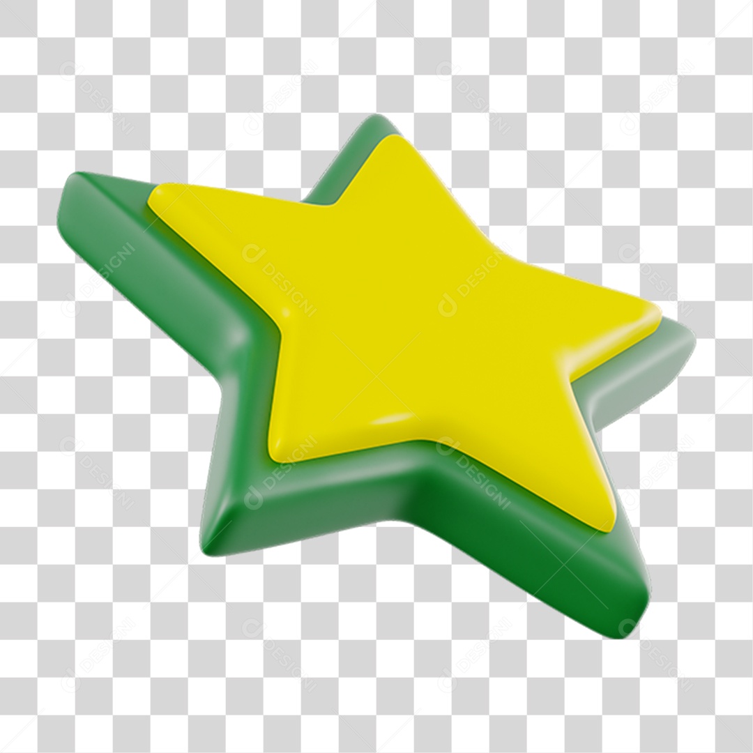 Elemento 3D Estrela Verde com Amarelo para Composição PNG Transparente