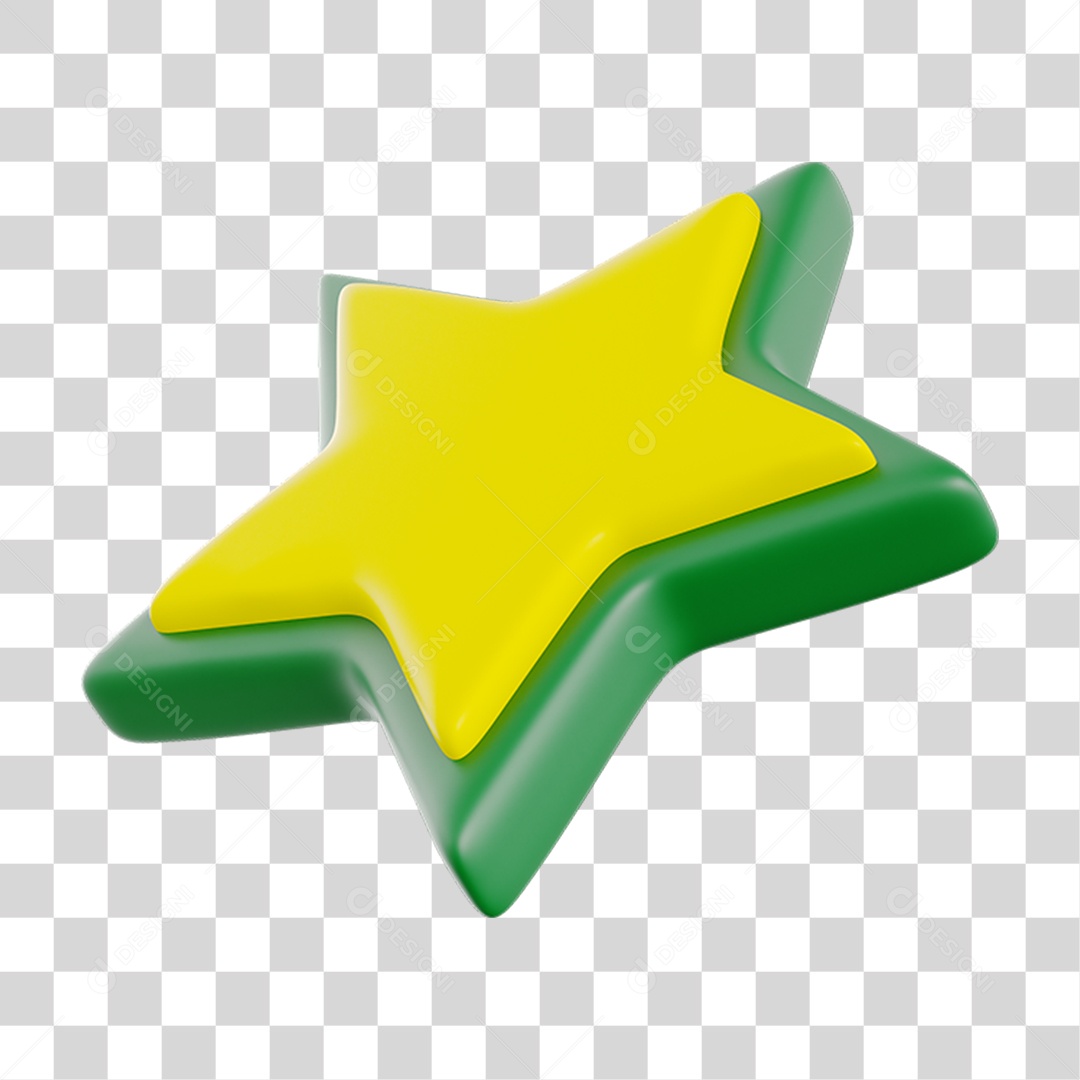 Elemento 3D Estrela Verde com Amarelo para Composição PNG Transparente