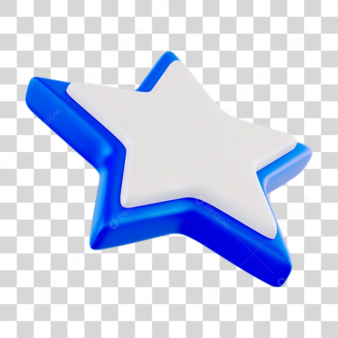 Elemento 3D Estrela Azul com Branca para Composição PNG Transparente