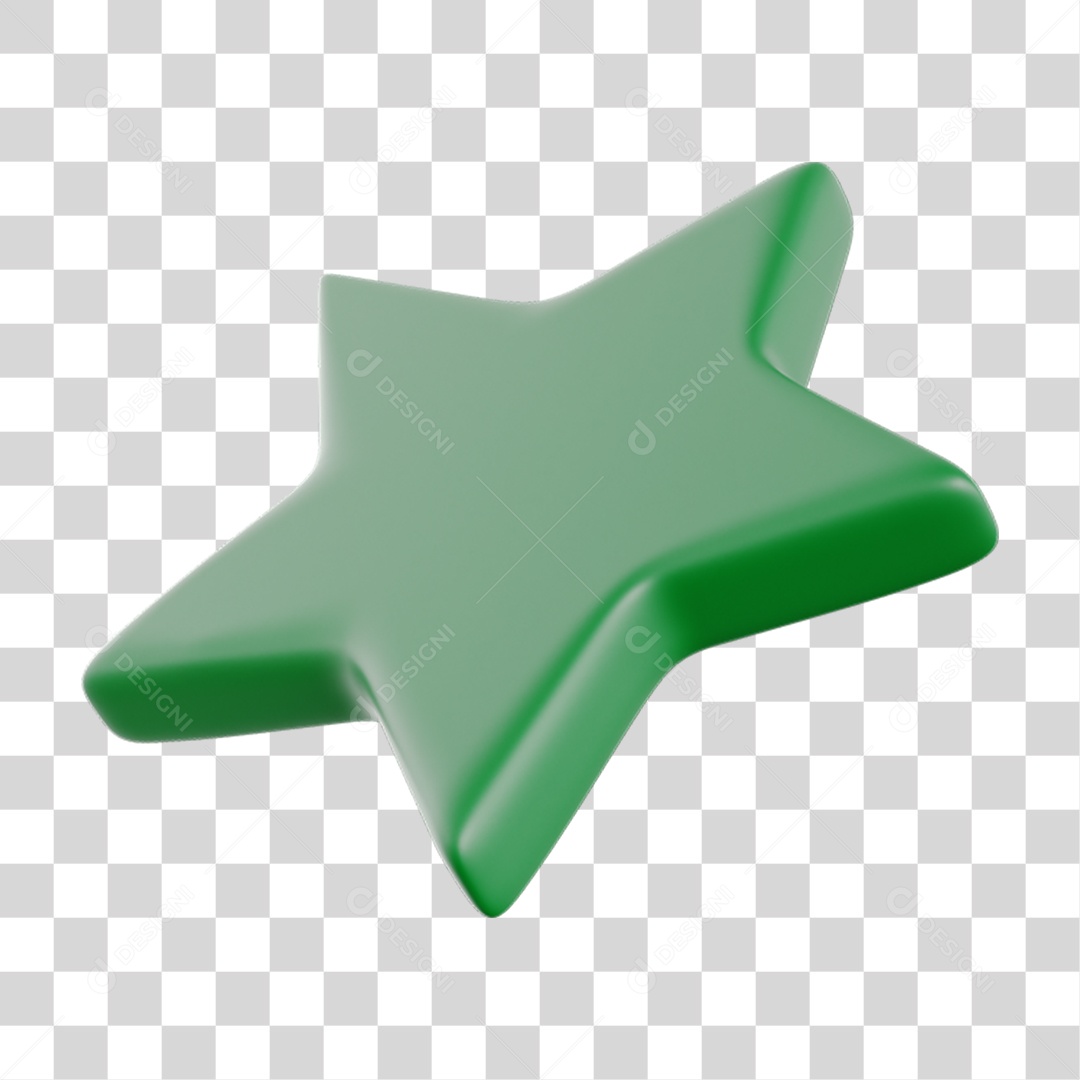 Elemento 3D Estrela Verde para Composição PNG Transparente
