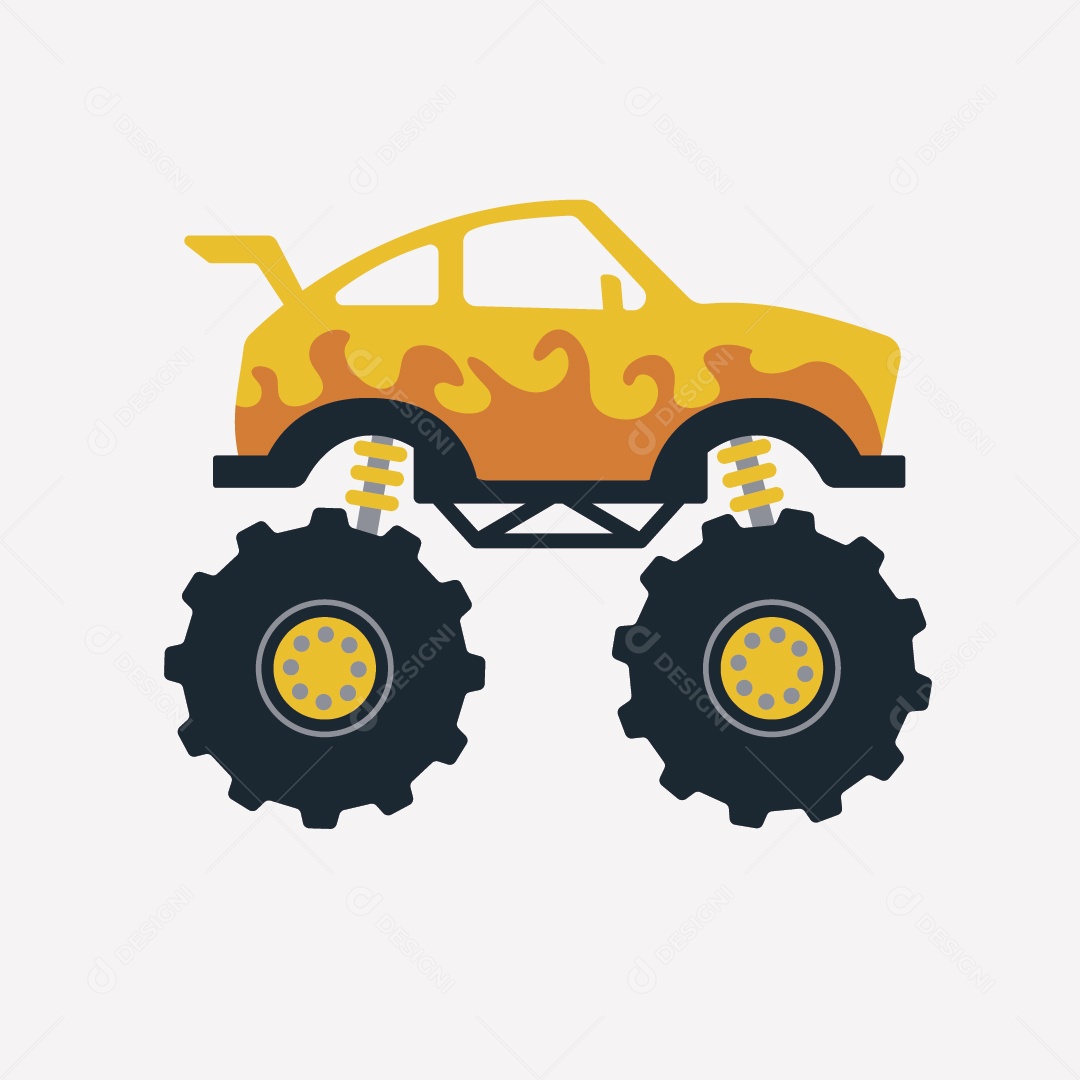 Caminhão Monstro Amarelo Ilustração Vetor EPS