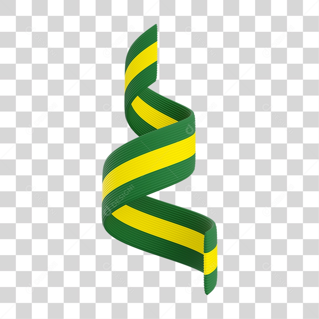 Elemento 3D Fitas Hélice Bandeira do Brasil para Composição PNG Transparente