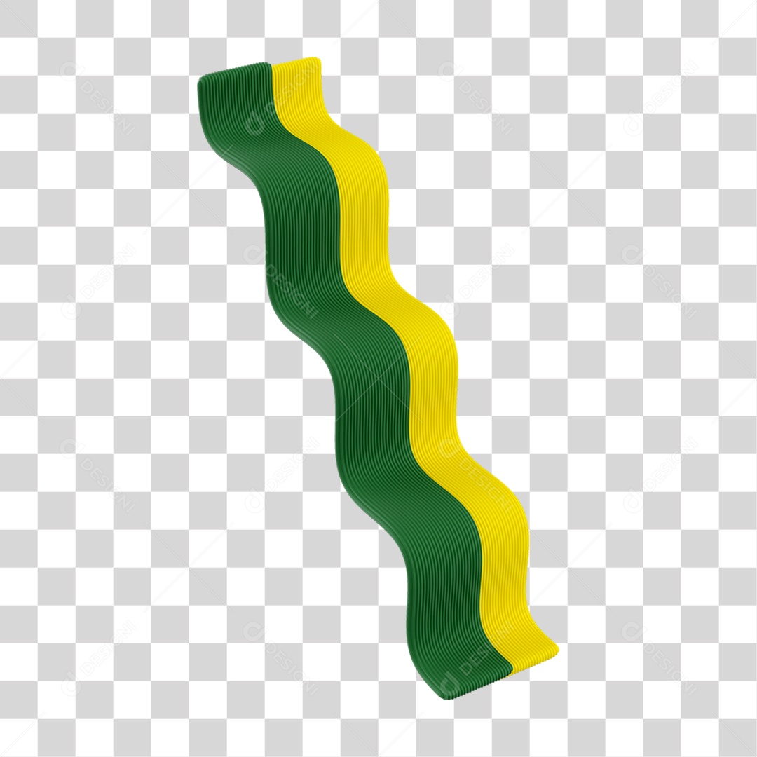 Elemento 3D Fitas Onduladas Bandeira do Brasil para Composição PNG Transparente