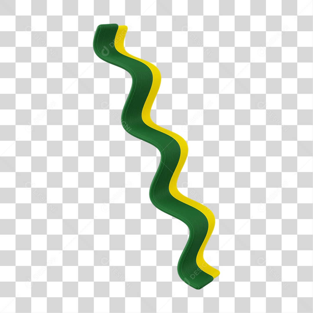 Elemento 3D Fitas Onduladas Bandeira do Brasil para Composição PNG Transparente