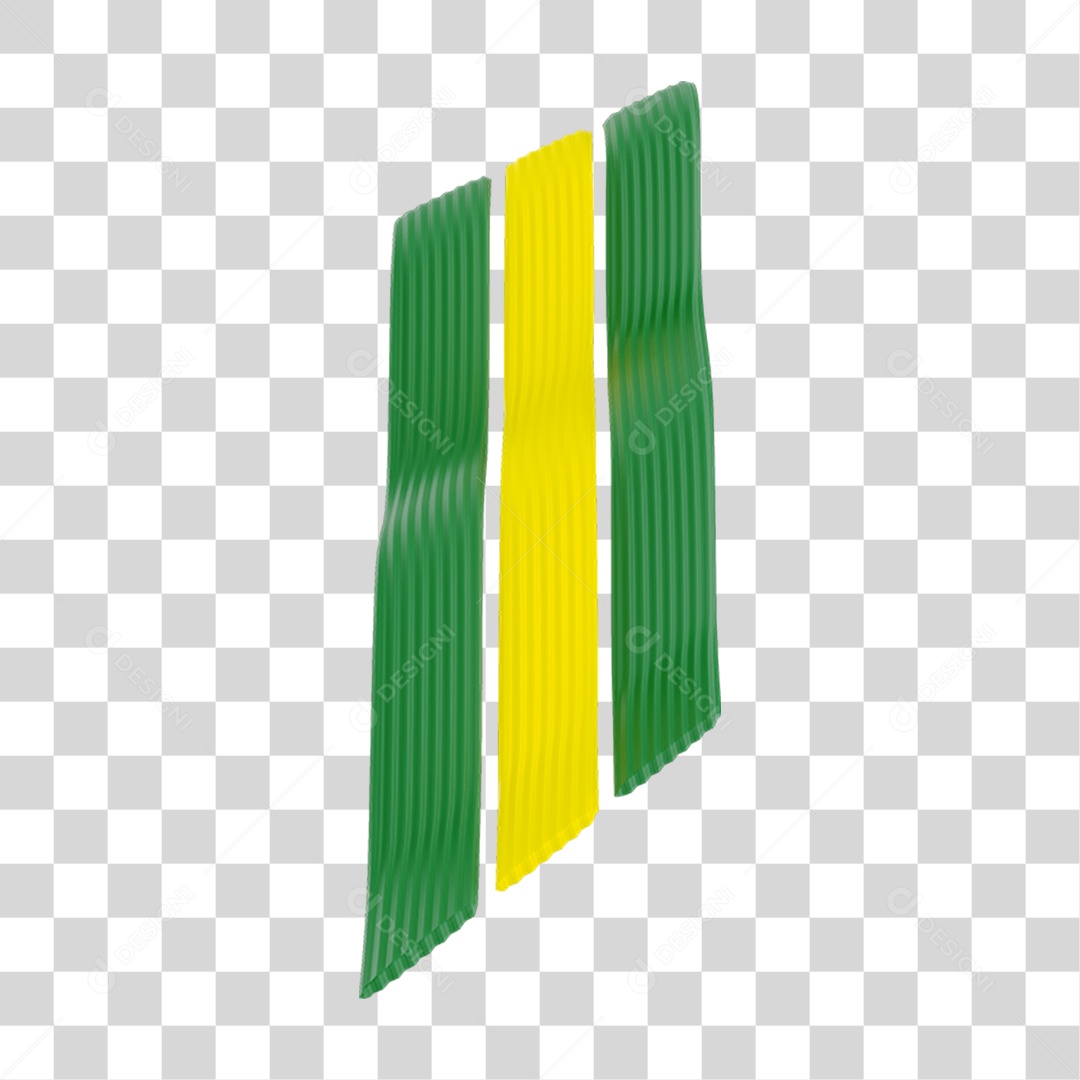 Elemento 3D Fitas Alinhadas Bandeira do Brasil para Composição PNG Transparente