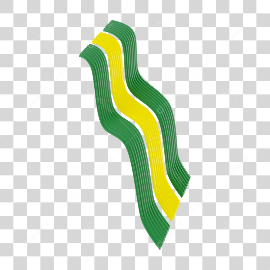 Elemento 3D Fitas Alinhadas Bandeira do Brasil para Composição PNG Transparente