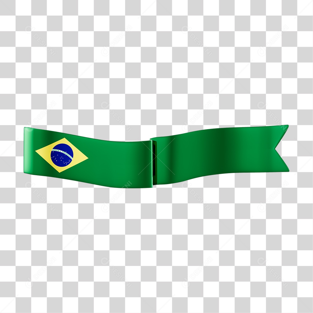 Elemento 3D Fita Verde Bandeira do Brasil para Composição PNG Transparente