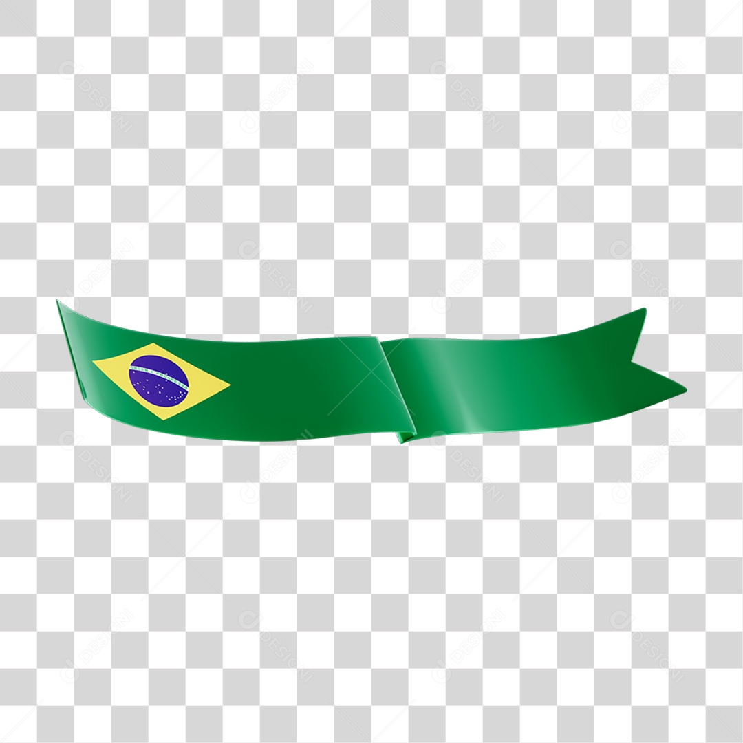 Elemento 3D Fita Verde Bandeira do Brasil para Composição PNG Transparente