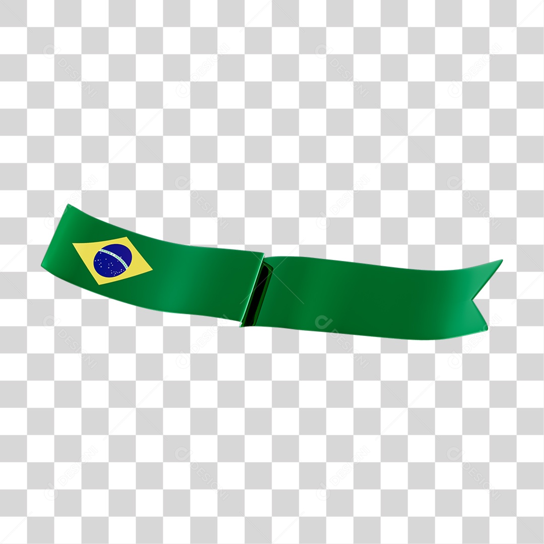 Elemento 3D Fita Verde Bandeira do Brasil para Composição PNG Transparente
