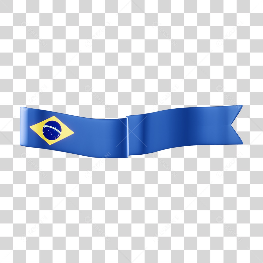 Elemento 3D Fita Azul Bandeira do Brasil para Composição PNG Transparente