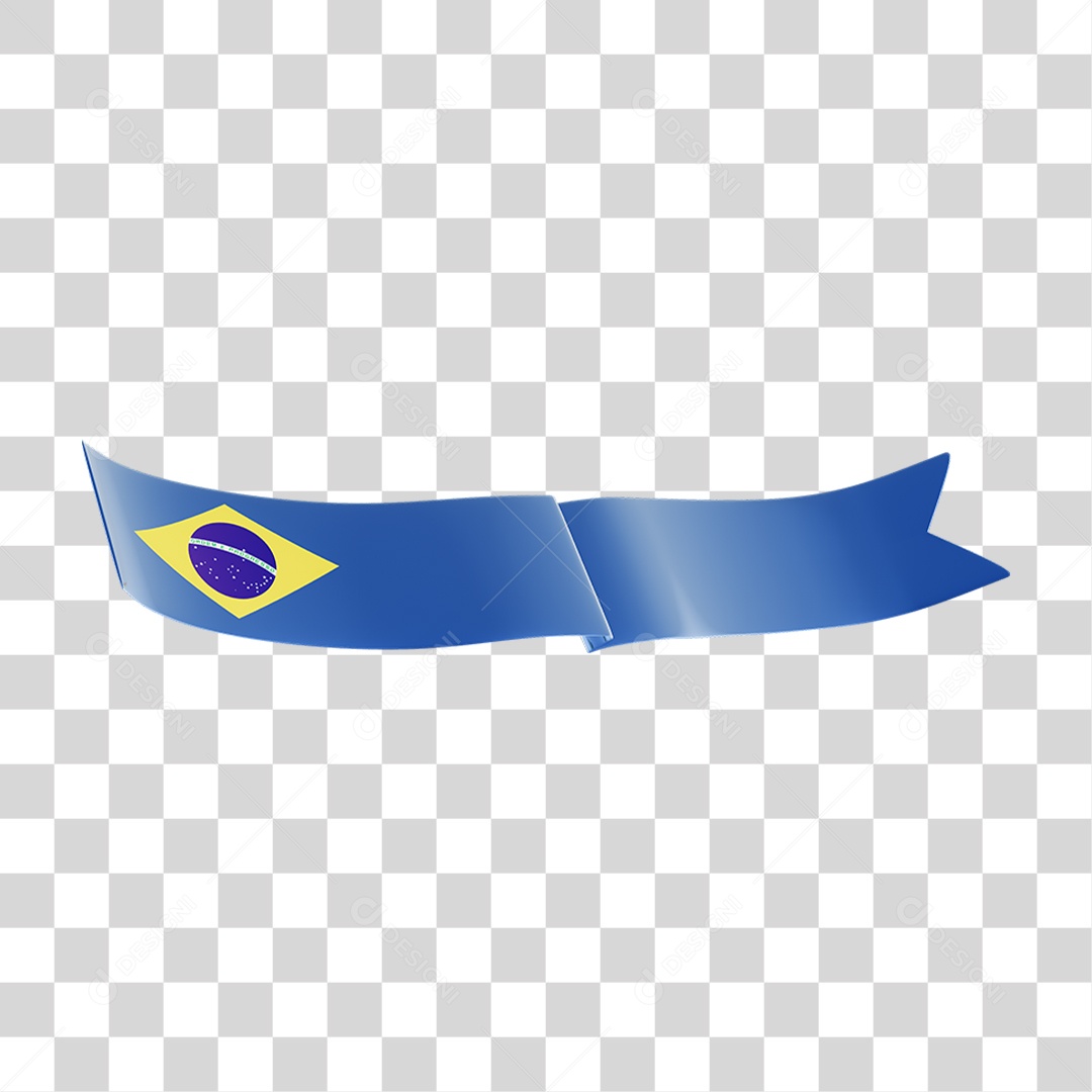 Elemento 3D Fita Azul Bandeira do Brasil para Composição PNG Transparente