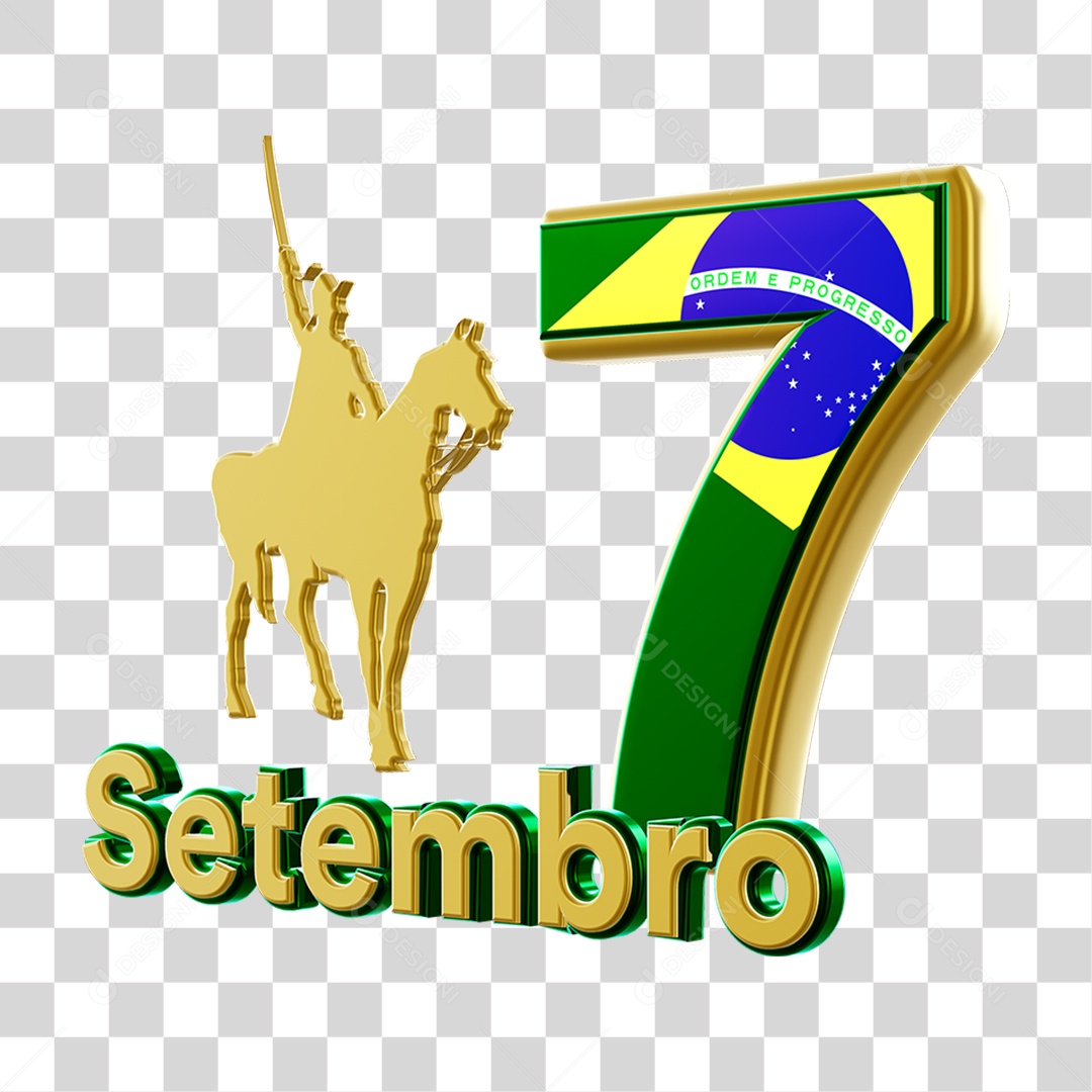 Elemento 3D 7 de Setembro para Composição PNG Transparente