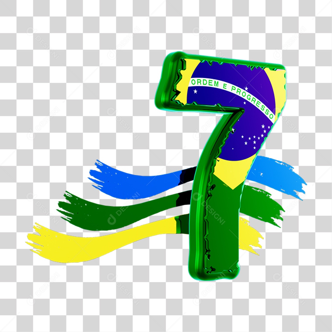 Elemento 3D 7 de Setembro para Composição PNG Transparente