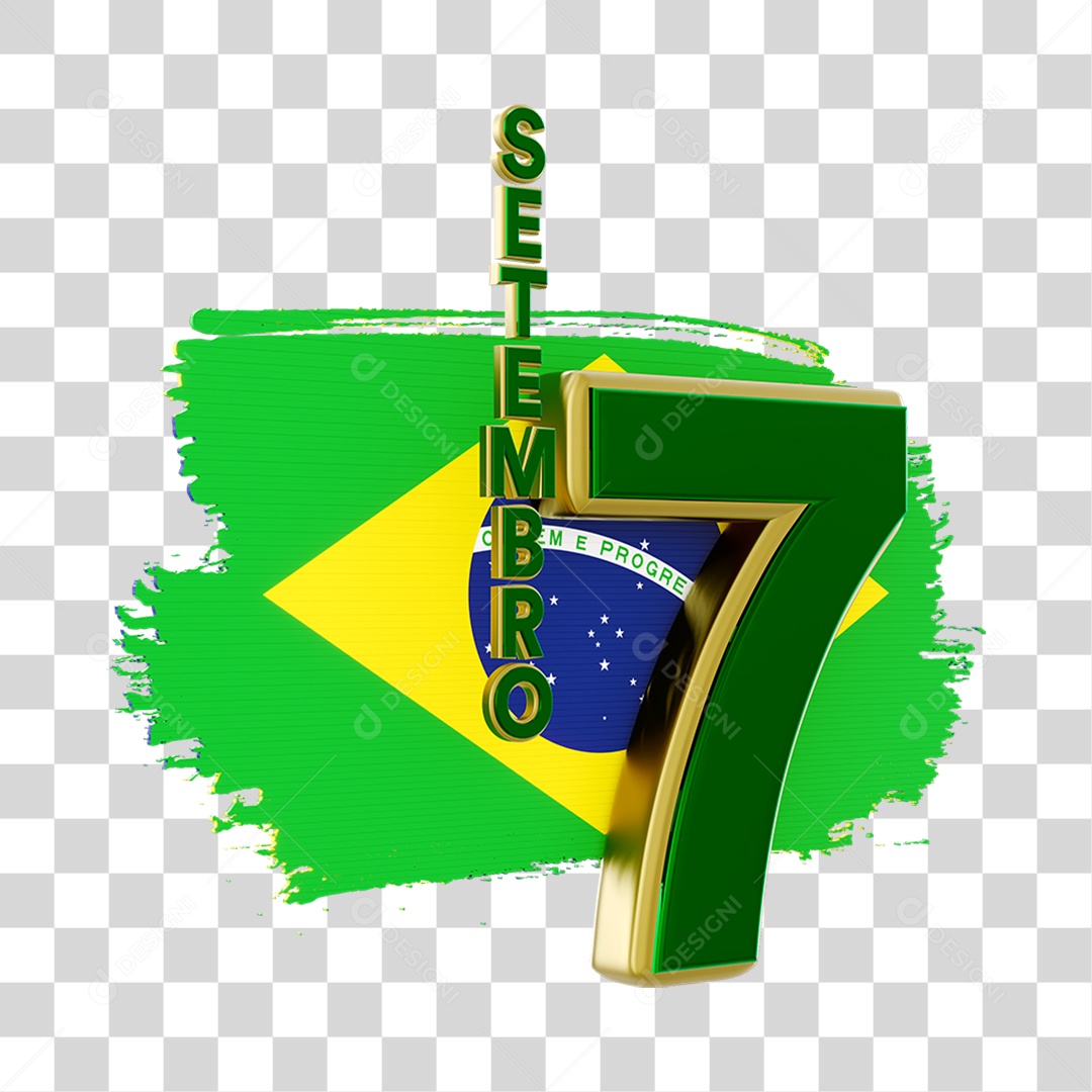 Elemento 3D 7 de Setembro para Composição PNG Transparente