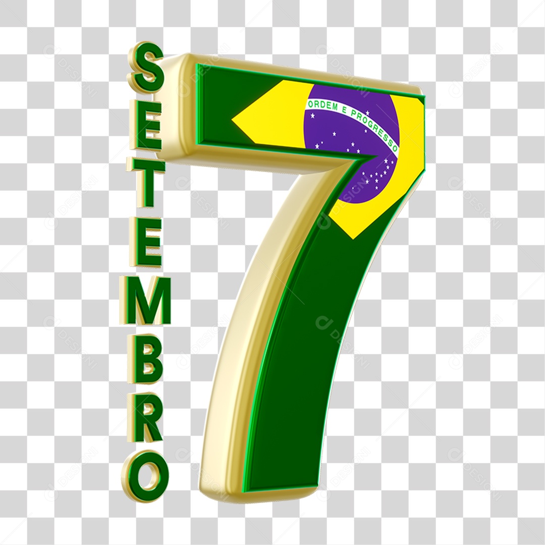 Elemento 3D 7 de Setembro para Composição PNG Transparente