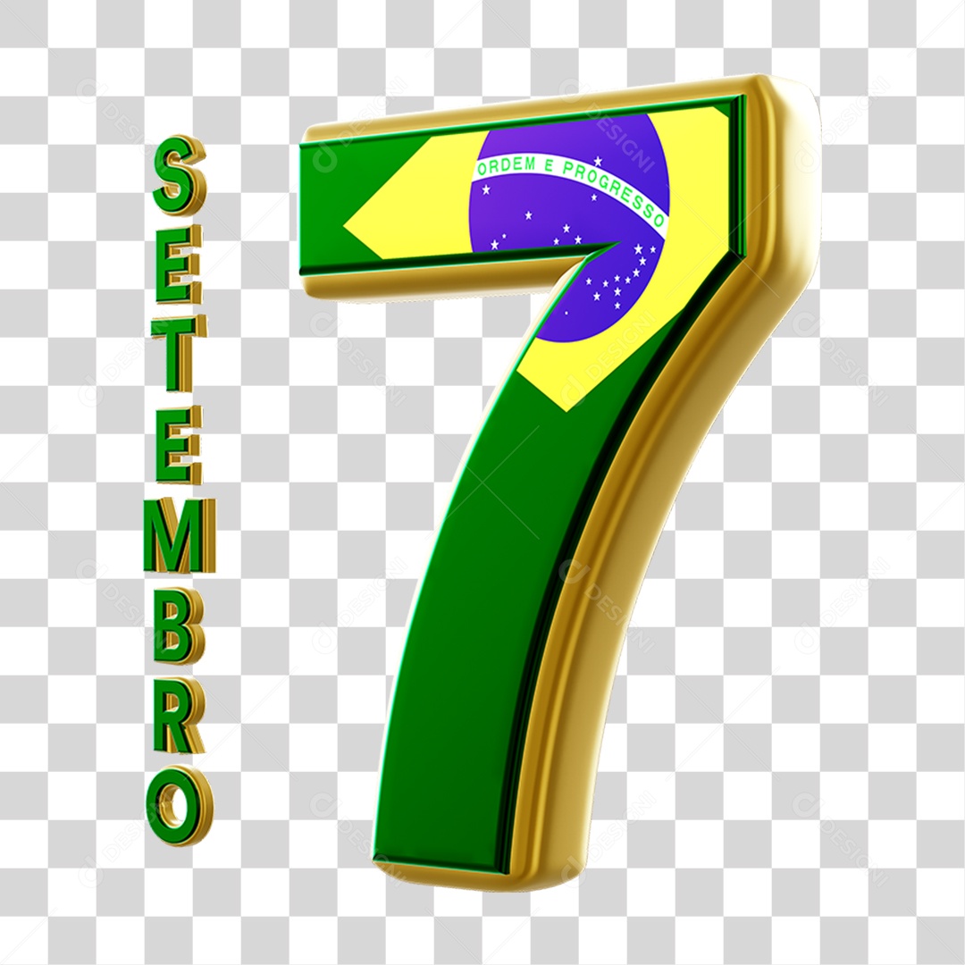 Elemento 3D 7 de Setembro para Composição PNG Transparente