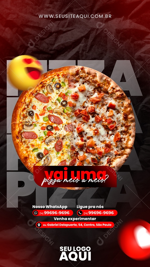 Story Vai Uma Pizza Meio a Meio Social Media PSD Editável