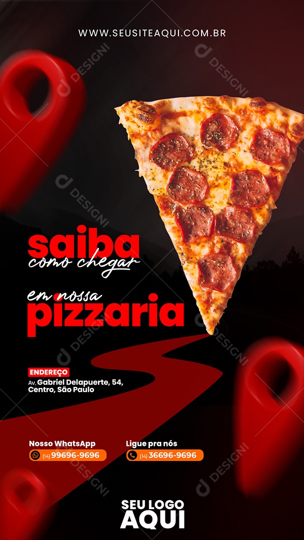 Social Media Story Saiba Como Chegar Em Nossa Pizzaria PSD Editável