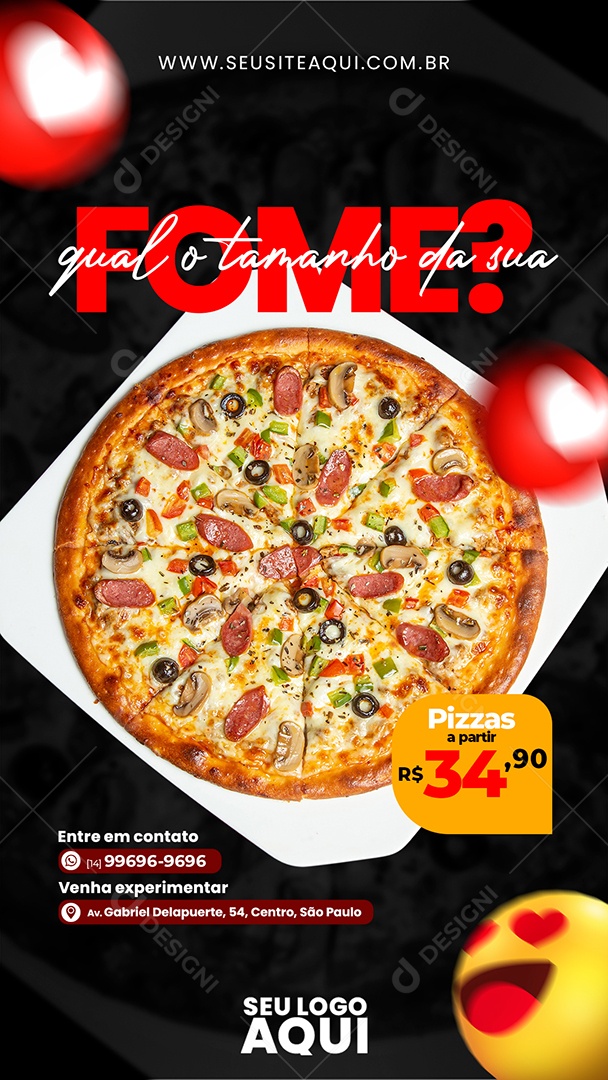 Social Media Story Qual o Tamanho Da Sua Fome Pizza PSD Editável
