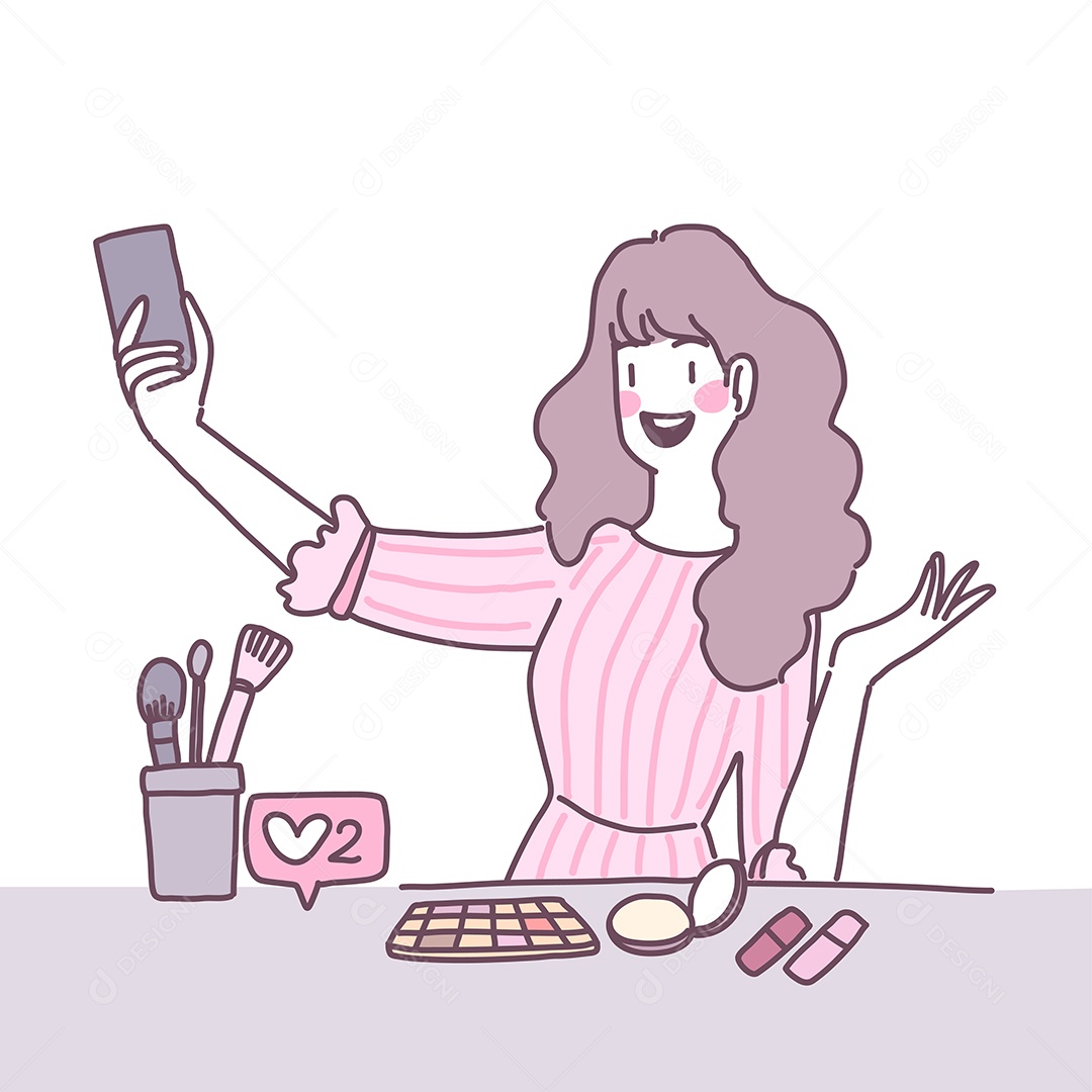 Mulher Usando Celular Vetor EPS