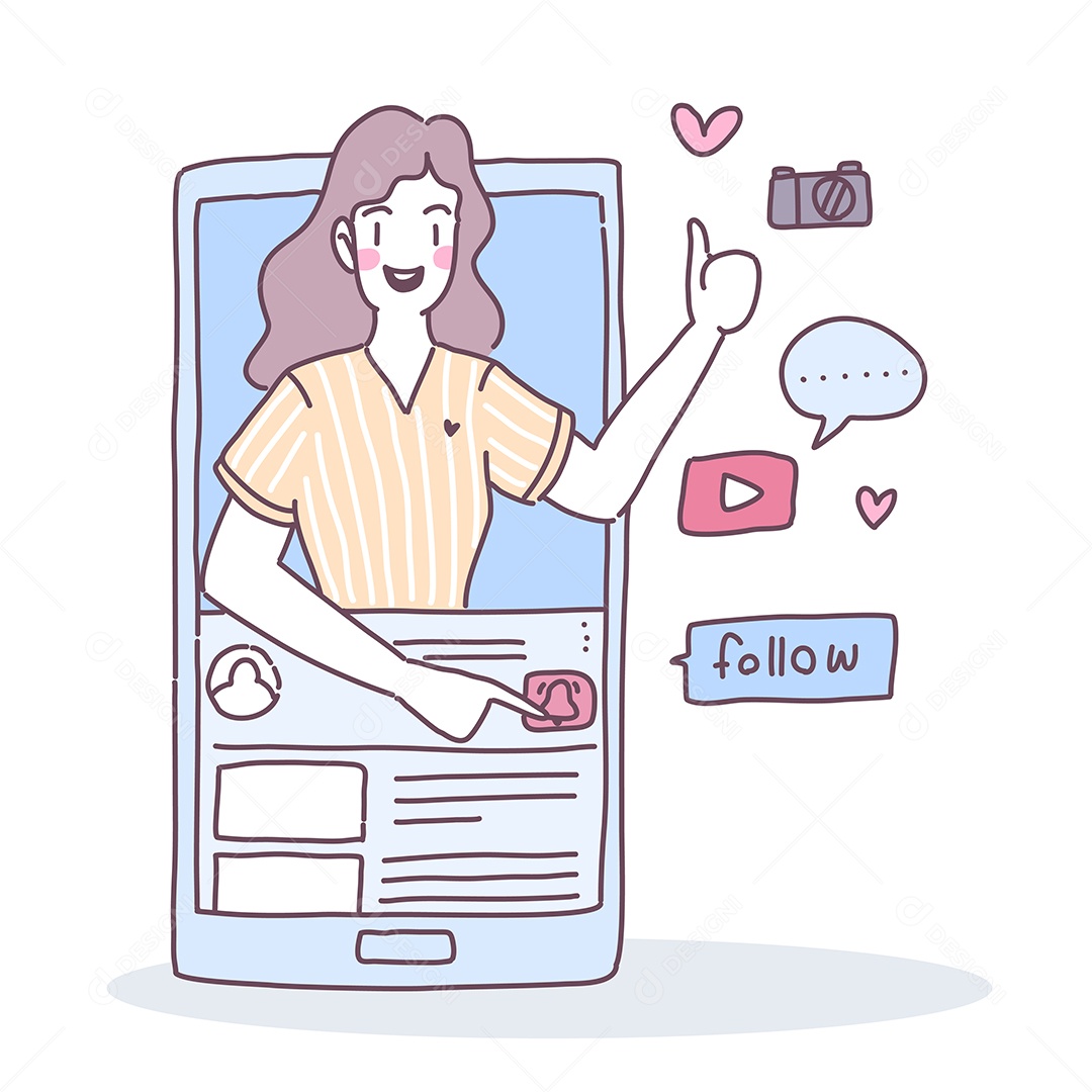 Mulher Usando Celular Vetor EPS