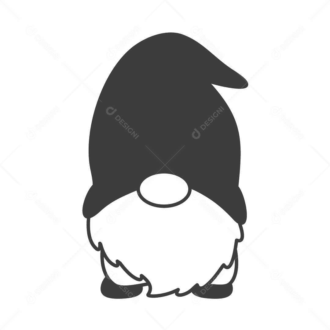 Ilustração Gnomo Preto e Branco Vetor EPS