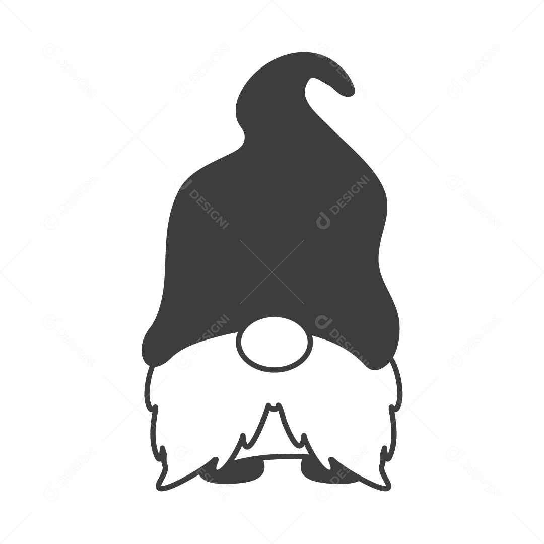 Ilustração Gnomo Preto e Branco Vetor EPS