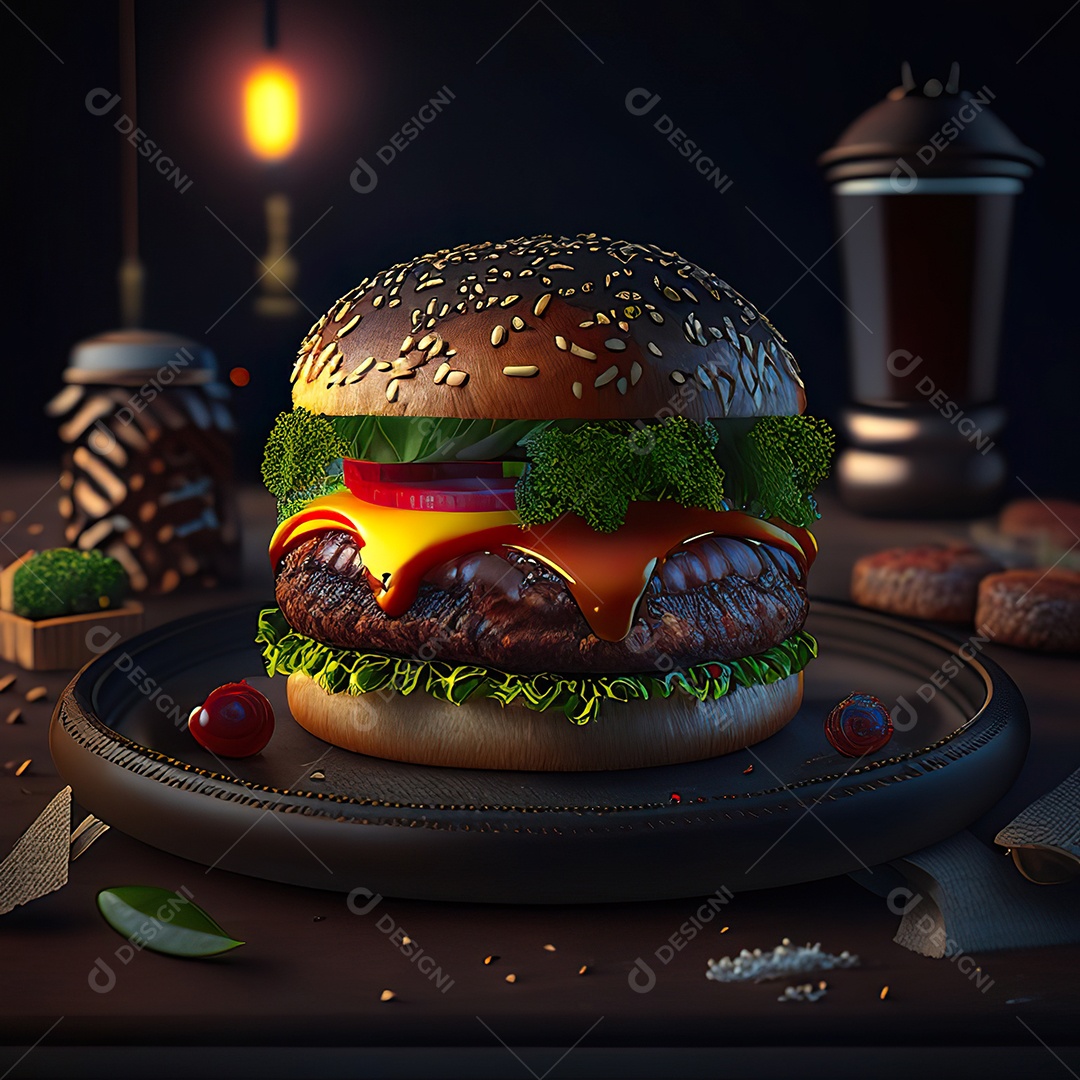 Imagem realista de hambúrguer delicioso