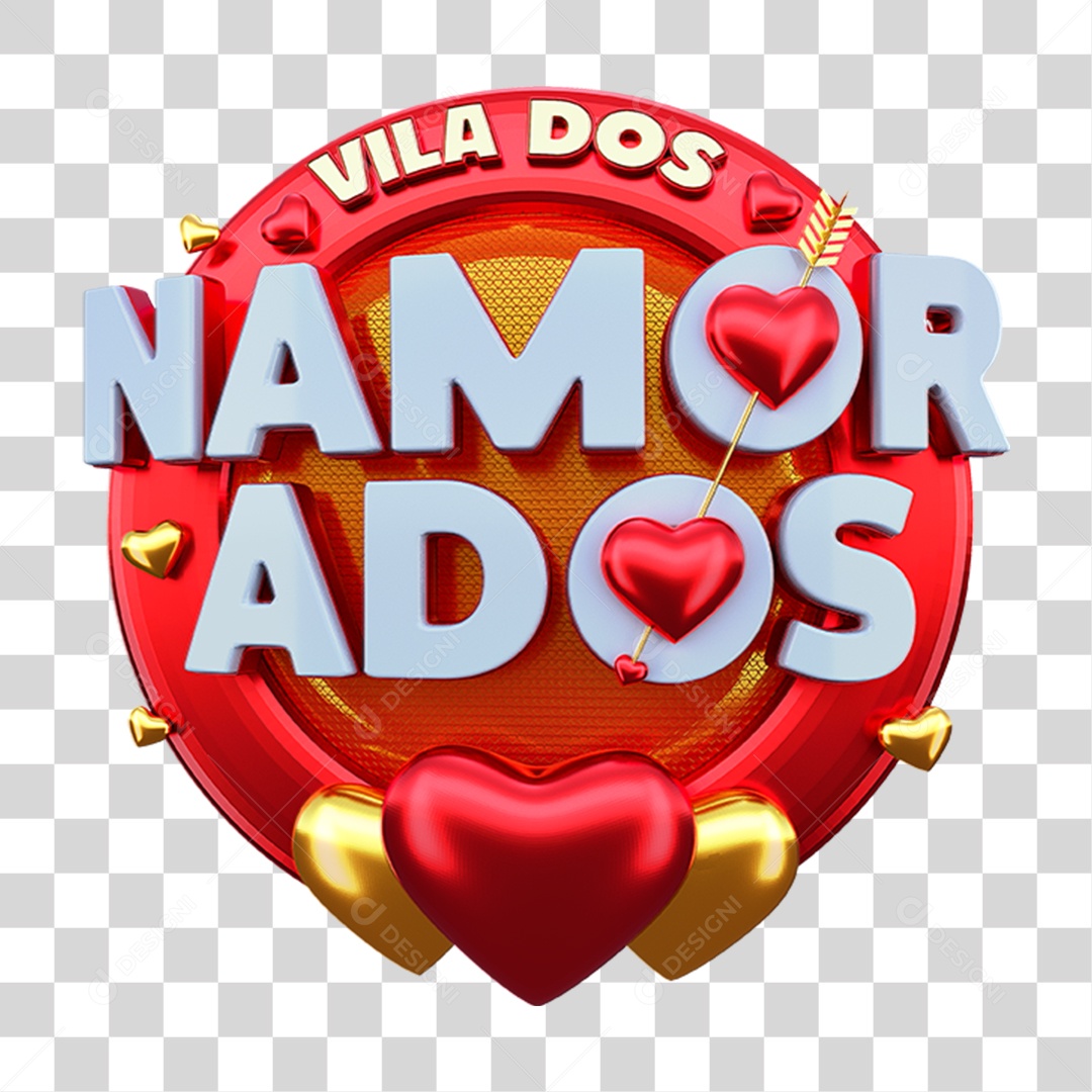 Selo 3D Vila dos Namorados Para Composição PNG Transparente