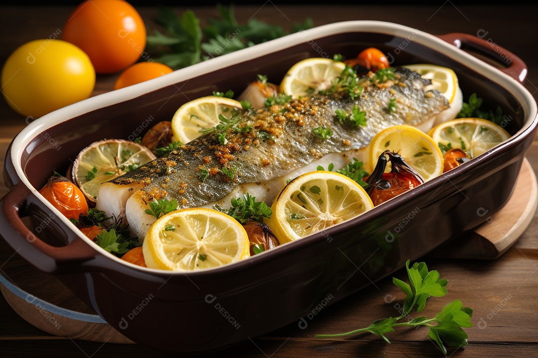 Peixe Assado Com Ervas E Limão Siciliano